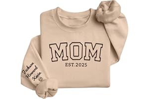YUNART Personalized Mothers Day Birthday Gift for Mom Grandma, Custom Embroidered Sweatshirt with Name on Sleeve