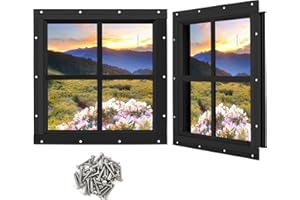 Ktondic Shed Window 2 Pack 12"X12" Square Black Flush Mount Shed Transom Window with Tempered Glass and Screws for Shed,Chicken Coop,Barns,Playhouse and Garage
