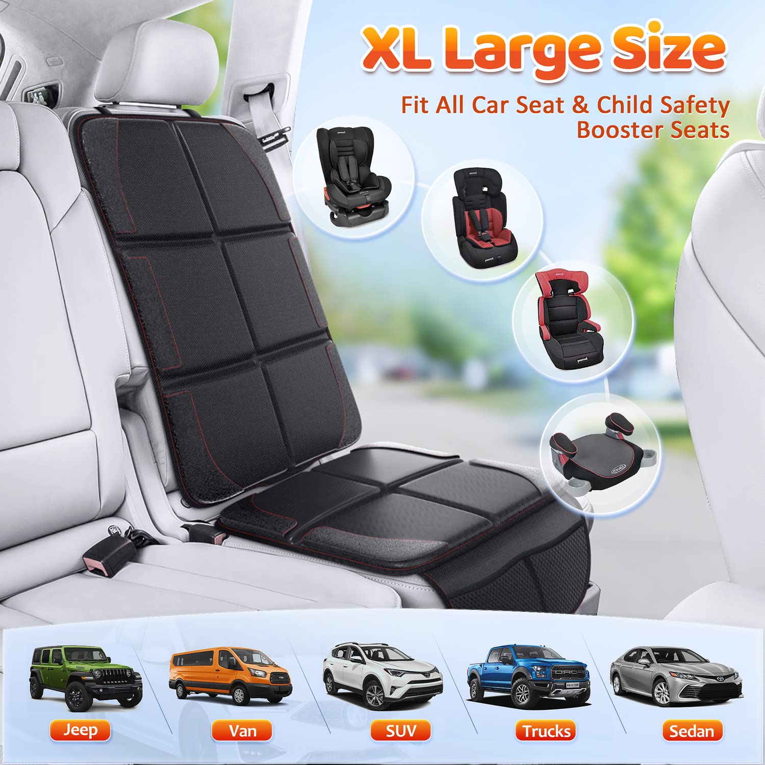 Gimars Car Seat Protector, 2 Pack, Waterproof 600D Fabric Carseat Protector Car Seat Cover for Child Car Seat with Nonslip Backing Mesh Pockets for Baby and Pet SUV Sedan Truck Leather Seats
