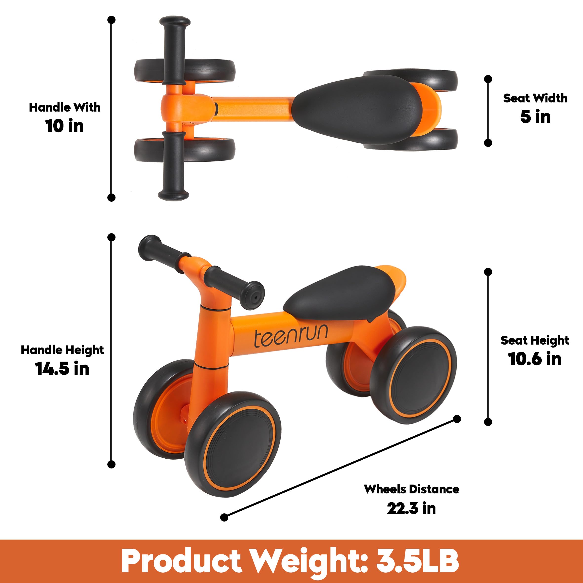 TEENRUN Baby Balance Bike with 4 Wheels, Perfect for 12-36 Month Toddlers, Ideal First Birthday Gift for Boys and Girls