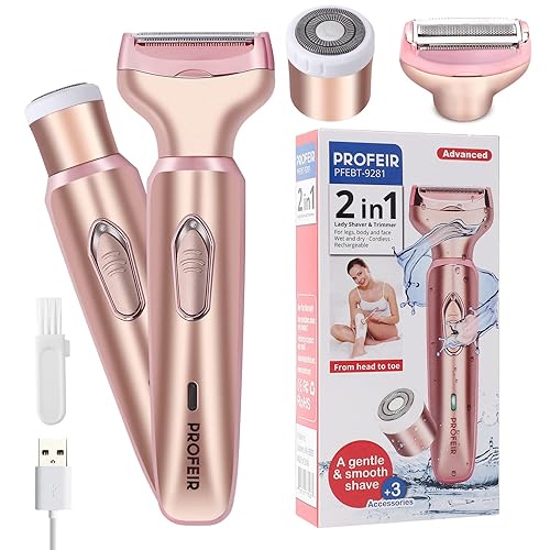Electric Razors for Women, Electric Shaver for Women, Painless 2 in 1 Hair Trimmer for Face Eyebrow Mustache Beard Arm Leg Armpit Bikini, Cordless Portable Rechargeable Hair Clipper Wet & Dry
