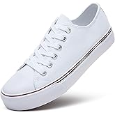 ZGR Womens White Tennis Shoes for Women,Lace up Canvas Sneakers,Casual Walking Canvas Shoes