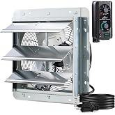 iLIVING 12" Wall Mounted Shutter Exhaust Fan, Automatic Shutter, with Thermostat and Variable Speed controller, 0.6A, 960 CFM, 1400 SQF Coverage Area Silver (ILG8SF12V-ST)