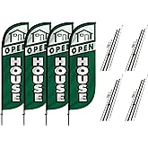 LookOurWay Feather Flag Set 4-Pack - 5ft Tall Open House Sign for Real Estate Advertising - Includes 4 Banner Flags, 4 Pole Sets, and 4 Ground Spikes (Green,10M5000078)