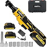 ZAZTLL 3/8" Cordless Ratchet Wrench,74Ft-lbs Electric Ratchet Wrench, Chargeable Power Ratchet Driver with 2 X 21V Lithium-Ion Battery,7 Sockets, 3" Extension Bar, 1/4" Adapter