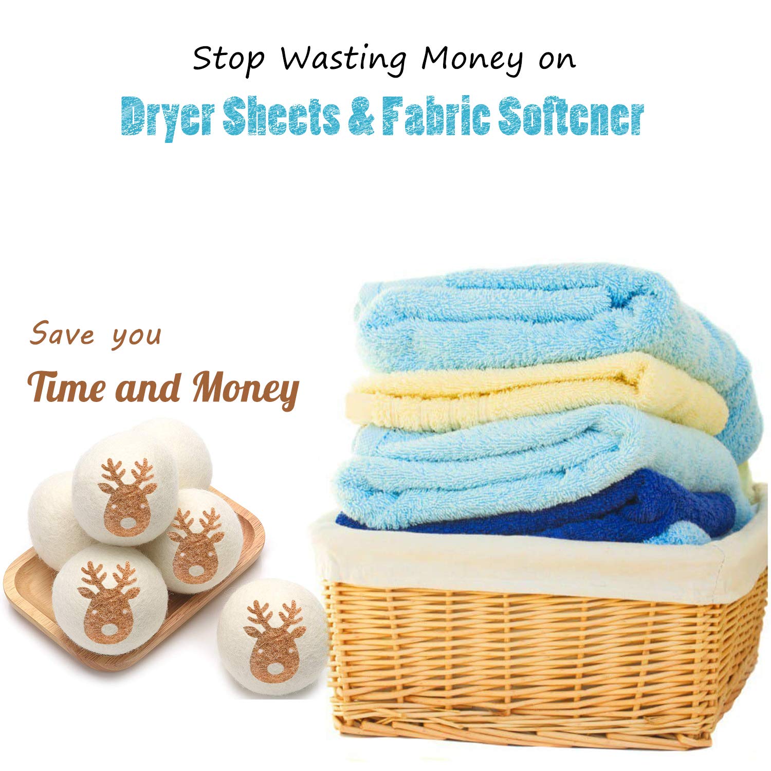 Wool Dryer Balls for Laundry - Organic New Zealand Wool, Natural Fabric Softener, Anti Static, Baby Safe, No Lint, Reusable and Odorless