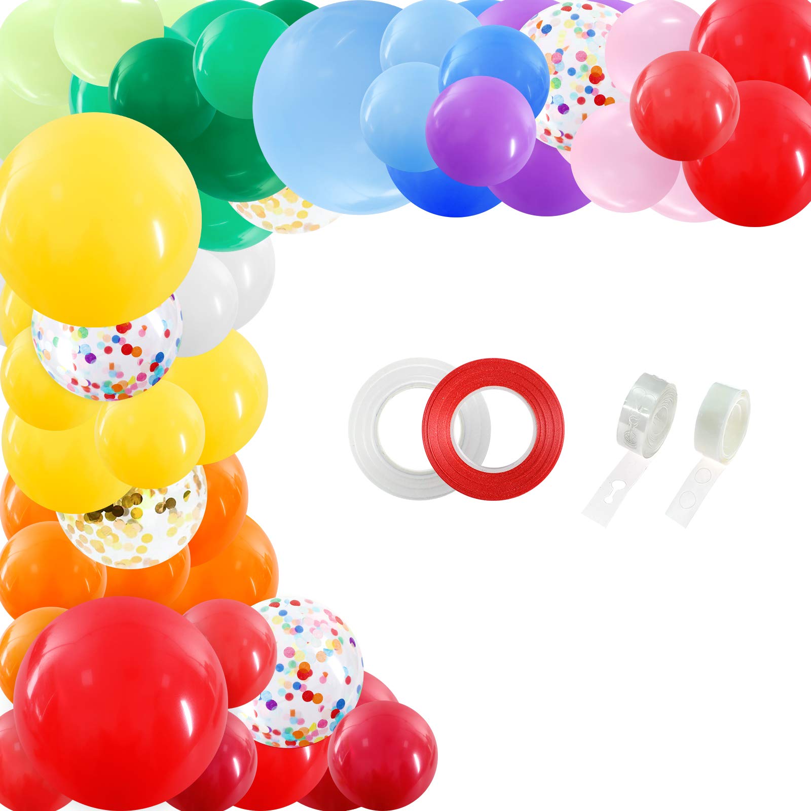 RUBFAC 129pcs Rainbow Balloons Garland Arch Kit, 12 Kinds Assorted