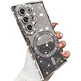 Changjia for Samsung Galaxy S25 Ultra Magnetic Glitter Case,[Compatible with Magsafe] Cute Luxury Bling Sparkly Rhinestone with Camera Proteactor TPU Bumper Women Girl Case for Galaxy S25 Ultra,Silver