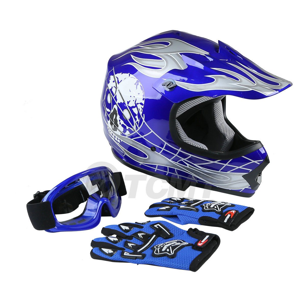 blue and white dirt bike helmets