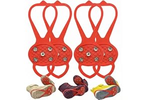 2 Pairs Blue 5-Cleat Ice Spikes for Shoes, Non-Slip Snow Grippers for Walking, Anti Slip Traction for Women & Men on Snowy Su