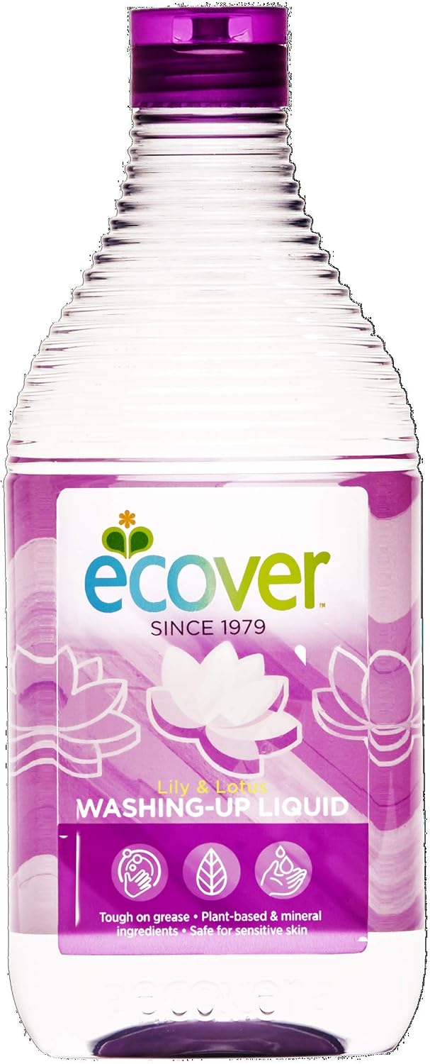 Ecover Washing Up Liquid Washing Up Soap, Tough on Grease and Grime, Fresh Lily & Lotus Scent, 1 x 450 ml