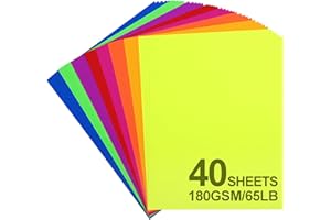 40 Sheets Bright Colored Cardstock - 8.5" x 11" Letter Size Card Stock 180GSM/65LB Printer Paper for Card Making, DIY Crafts,
