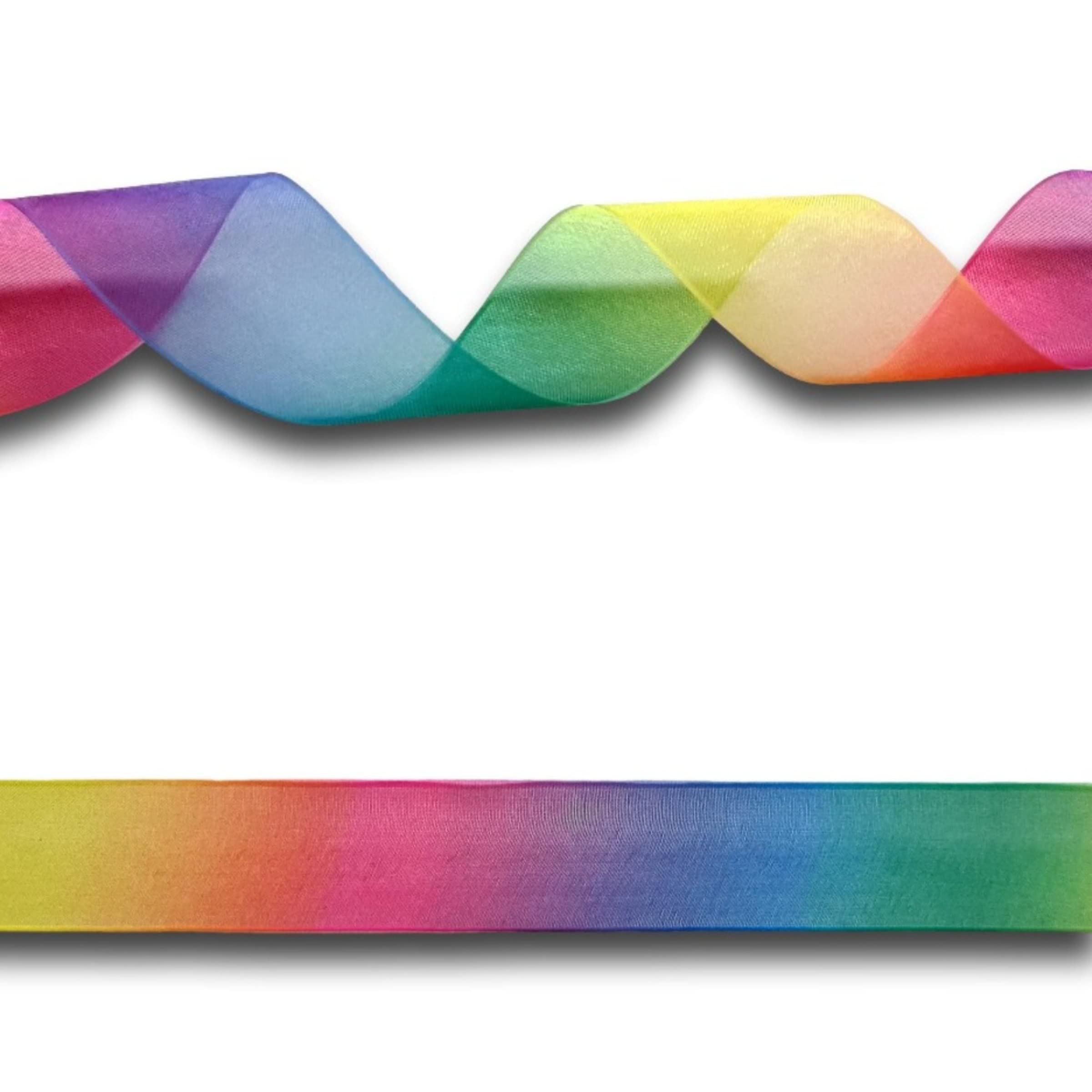 Gradient Rainbow Organza Ribbon 25mm Wide 5 Yards (4.57 metres), Ideal for Craft Projects, Scrapbooking, DIY Hair Bows, Present Wrapping etc.