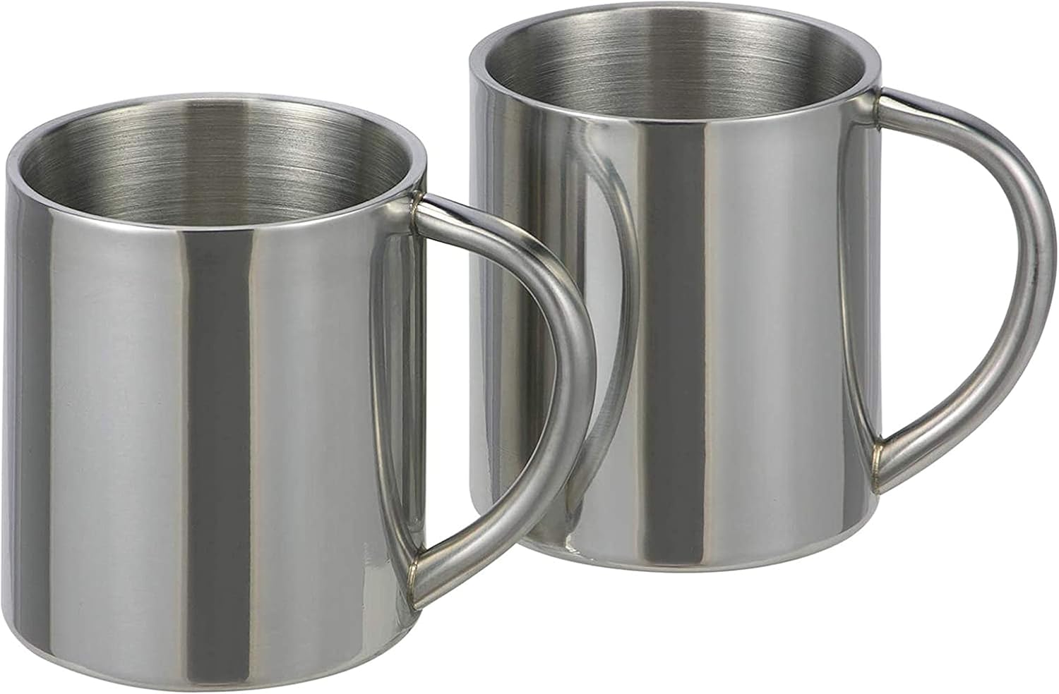 QIUQIU Set of 2 Stainless Steel Thermal Coffee Mugs, Silver, 2 Stück (1er Pack)