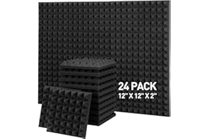 24 Pack Auslet Acoustic Panels, 12 x 12 x 2 Inches Acoustic Foam Panels, Pyramid Soundproof Wall Panels, Black Sound Proof Foam Panels, Sound Panels for Recording Studio