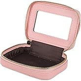 CALLARON Cosmetic Organizer Case with Mirror - Makeup Travel Bag, Lipstick Storage Bag, Pink Portable Cosmetics Bag for Women, 4.52 x 3.34 x 1.37 inch