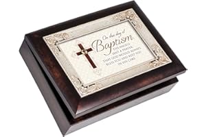Day of Baptism Sent Prayer Cross Burlwood Inlay Italian Style Music Box Plays How Great Thou Art