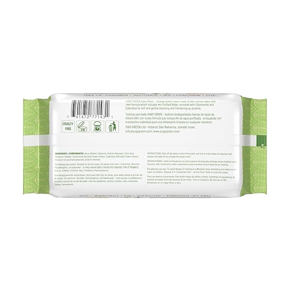 YUGI GREEN BABY WIPES – UNSCENTED, COMPOSTABLE, BIODEGRADABLE, PLANT-BASED, FRAGRANCE-FREE, FOR SENSITIVE SKIN & BABIES – 1 PACK OF 72 (72COUNT)