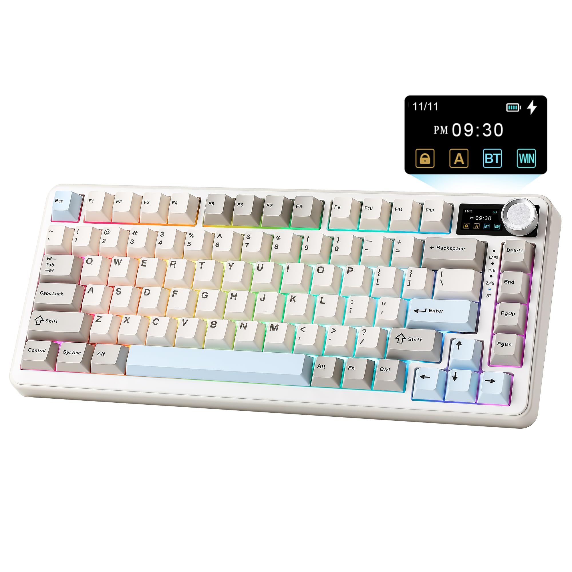 Photo 1 of YUNZII B75 PRO MAX QMK/VIA Wireless Mechanical Keyboard,75% Layout with Screen and Knob,Custom Hot Swap Gasket,Creamy Pre-lubed Switches,Bluetooth/Type-C/2.4G for Win/Mac (Beige,Milk V2 Switch)