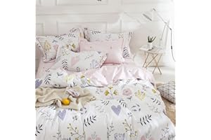 AMWAN Floral Girls Duvet Cover Sets Twin Garden Flower Print Bedding Sets Lightweight Cotton Floral Comforter Cover Pink Flower Bedding Cover Set for Kids Teens Women 1 Duvet Cover 2 Pillowcases