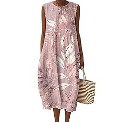 Women Dresses Summer Fall Cotton Linen Midi Dresses