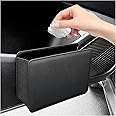 SSNNUU Leather Car Trash Can with Hooks,Multi-Function Waterproof Car Trash Bin/Organizers and Storage,Universal Mini Garbage Can,Seats Interior Accessories (Black)