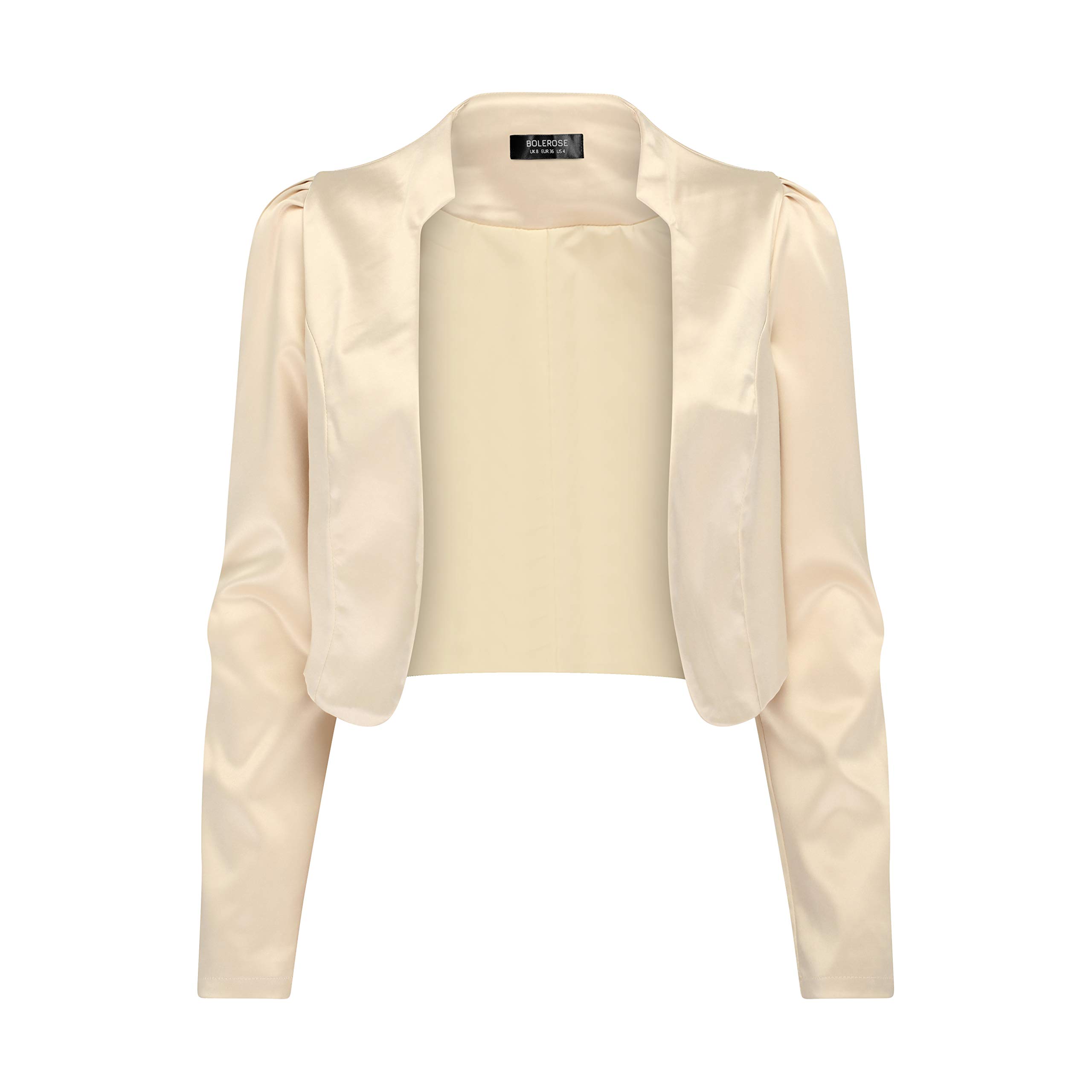 Photo 1 of BOLEROSE Formal Long Sleeve Satin Bolero Shrug Occasion Jacket (Champagne, US 20)
