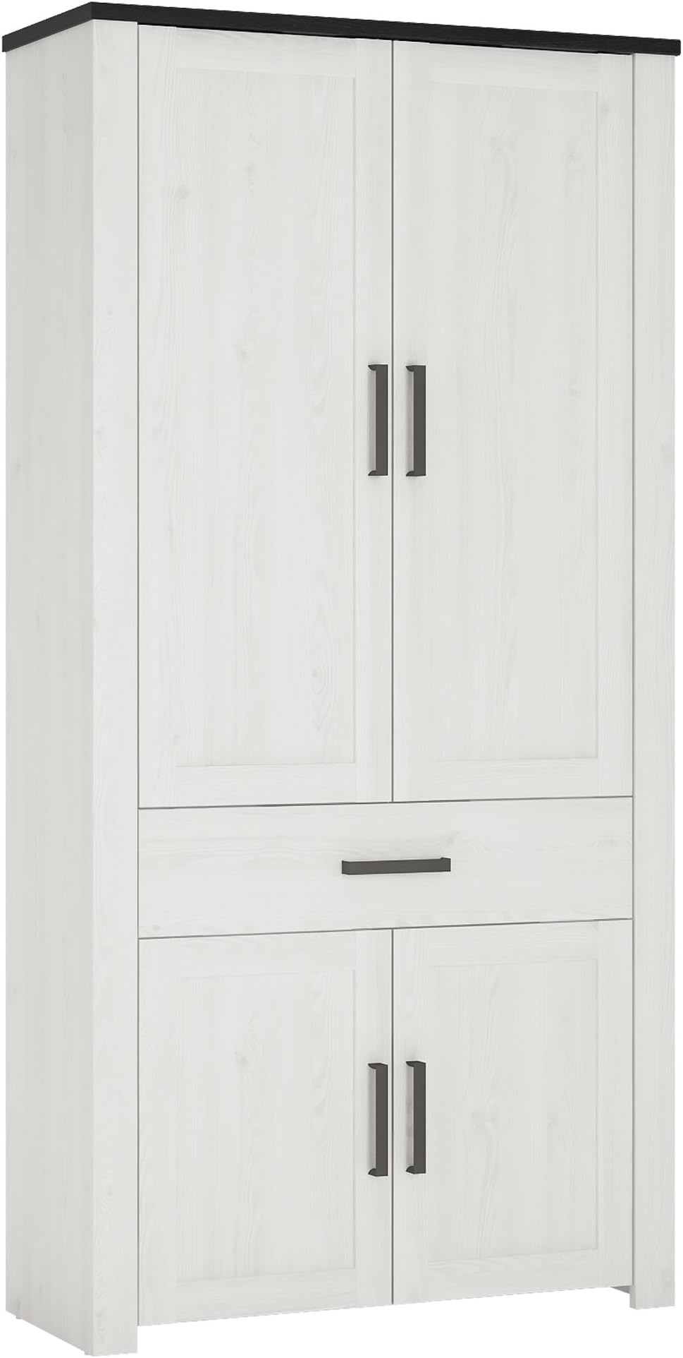 Furniture To Go Provence Wardrobe Cupboard 1 Drawer 4 Doors, Wood, Whitewash Larch Finish/Dark Chocolate, 98.1x42x200 cm