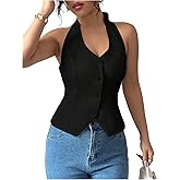 Floerns Women's Casual Sleeveless Halter Tops Button Down Night Out Vest Camisole