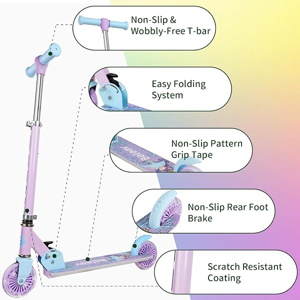 BELEEV SCOOTERS FOR KIDS AGES 3-12 WITH LIGHT-UP WHEELS & STEM & DECK, 2 WHEEL FOLDING SCOOTER FOR GIRLS BOYS, 3 ADJUSTABLE HEIGHT, NON-SLIP PATTERN DECK, KICK SCOOTER FOR CHILDREN (PURPLE)