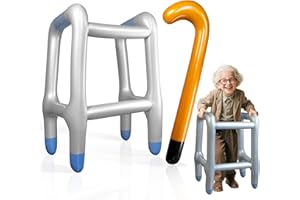 Novelty Place Inflatable Walker and Cane 2 Pcs Set for Kids and Adults - Funny Old Man Costume Accessories for Halloween, 100th Day of School, Retirement Party Decorations - Lightweight and Durable