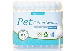 MEDUWEDU Pet Cotton Swabs, 55 Count｜Gourd-Shaped Tips｜Soft Cotton & Paper Stick｜Dog & Cat Ear Cleaner Swabs｜Safe Grooming Tool for Pets