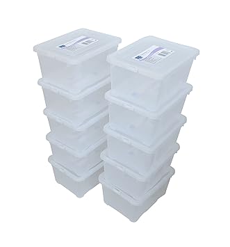 10 er Set Alpfa Schuhboxen je 5,0 Liter Inhalt - transparent mit Deckel - stapelbar 33x20x11 cm