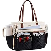 LOVEVOOK Teacher Tote Bag for Women Work, Laptop Bag with Large Cup Holder, Nurse Bag with Multi Pocket, Water-Resistant Business Travel Computer Briefcase Handbag Diaper Bag Mother Gift, 15.6 Inch