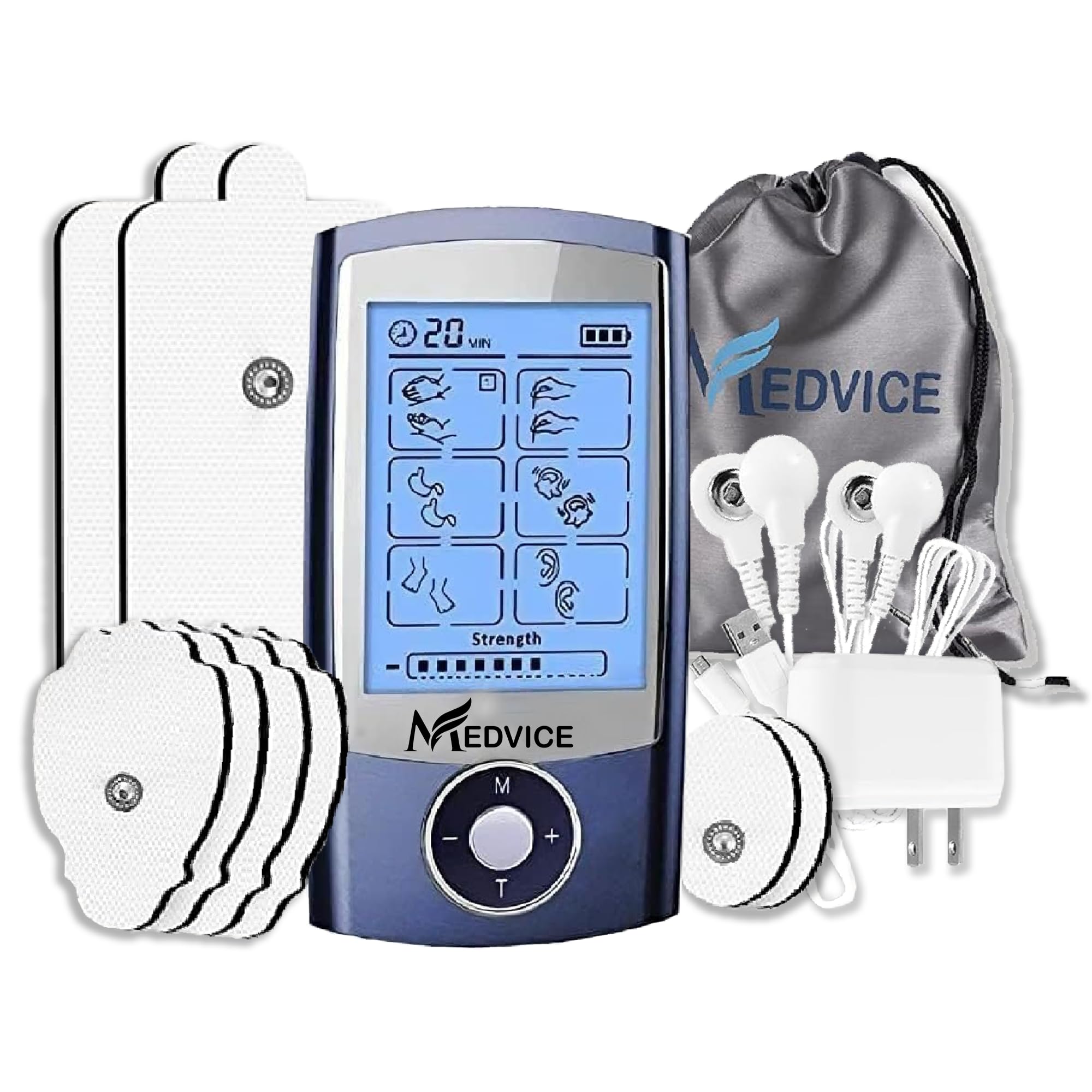 MEDVICE Rechargeable Tens Unit Muscle Stimulator, 2nd Gen 16 Modes & 8 Upgraded Pads for Natural Pain Relief & Management, FDA Cleared Electric Pulse Impulse Mini Massager Machine