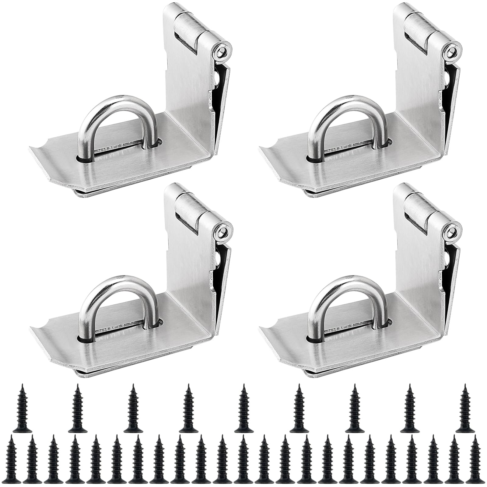 LEXININ 4 PCS 4 Inch 90 Degree Padlock Hasp and Staple, Small Stainless Steel Right Angle Door Clasp with Screw for Gate Window Cabinet