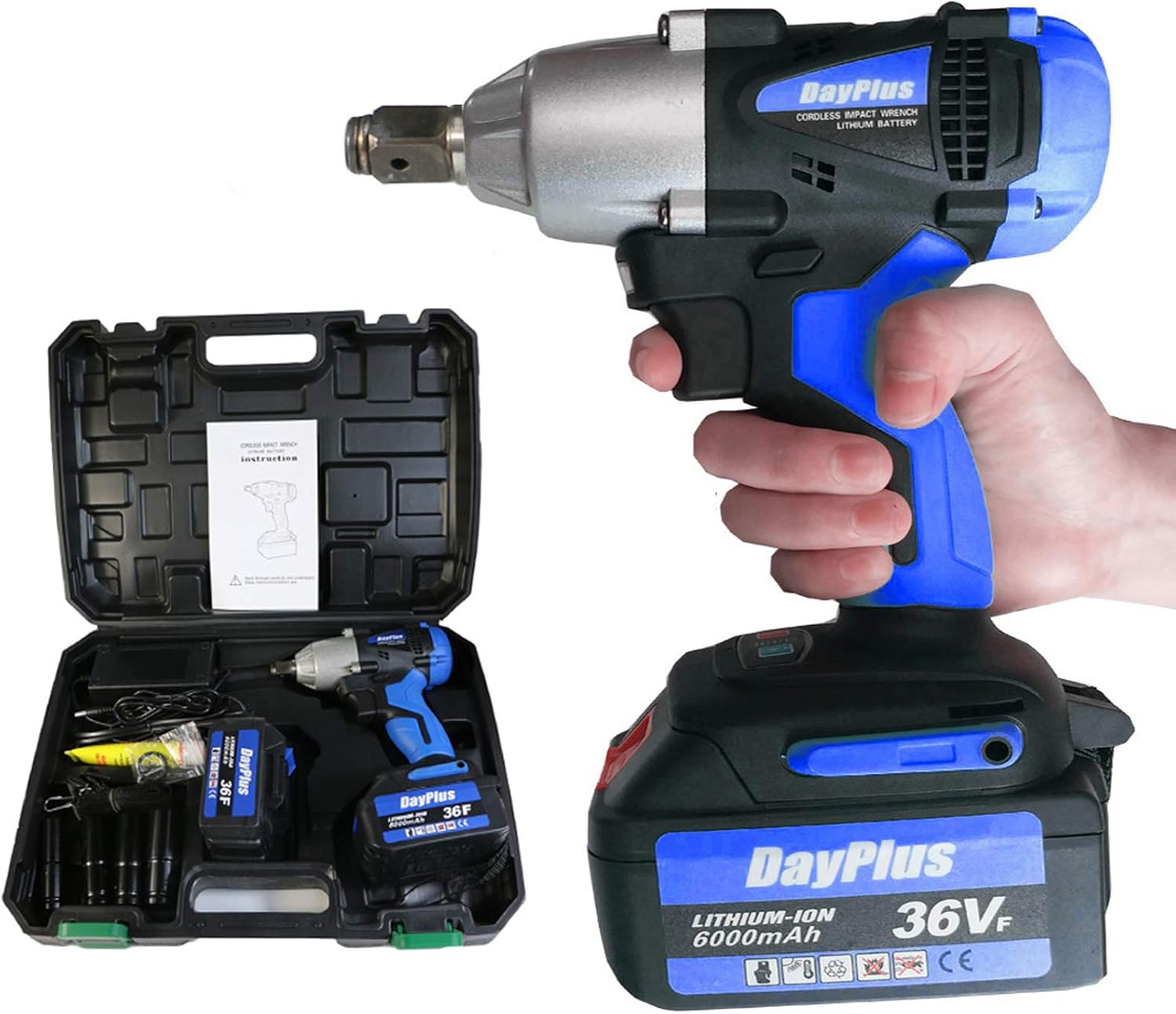 18V Cordless Impact Wrench Gun with 2 Batteries 6.0Ah Rechargeable, 420Nm Torque & 14mm, 17mm