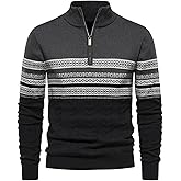 Suvifuly Men's Quarter-Zip Up Pullover Sweater Striped Slim Fit Sweater Casual Lightweight Warm Long Sleeve Mock Neck Sweater