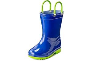 Puddle Play Toddler and Kids Waterproof PVC Rain Boots with Easy-On Handles – Lightweight Slip-Resistant Outdoor Boots for Boys and Girls