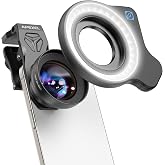 Upgraded Professional Macro Lens for Smartphone with Ring Light, HB100U Macro Photography Lens, Aluminum Phone Camera Lens Kit with Universal Clip. Phone Lens Attachment Fit for iPhone/Android Phone