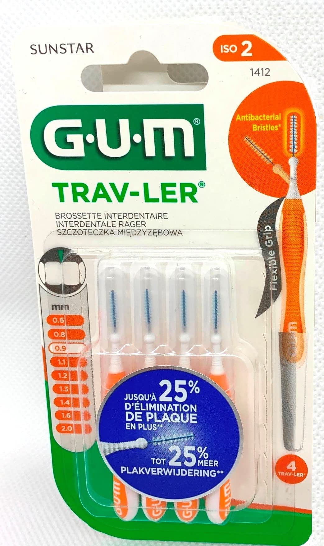 Gum Travler 1412 Interdental Brushes 0.9 mm Pack of 4