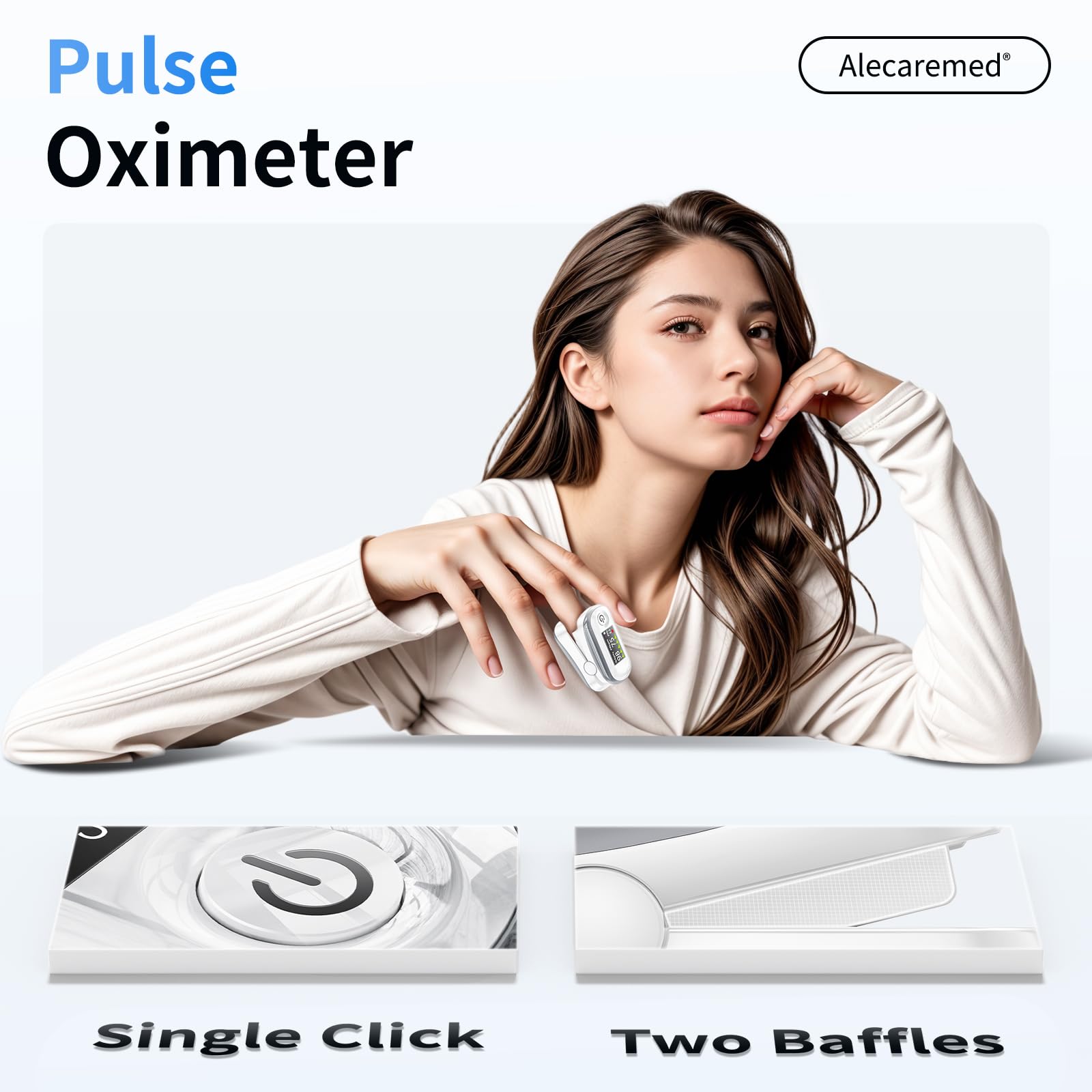 Pulse Oximeter, 4 Color TFT Display Oxygen Monitor Fingertip with 20 × Memory, Blood Oxygen Saturation Monitor (SpO2) with Alarm, Batteries and Lanyard (White)