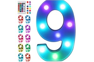 Foaky Colorful LED Number Lights with Remote, Marquee Light Up Number Sign for Night Light Wedding/Birthday Party Battery Powered Christmas Lamp Home Bar Decoration (9)