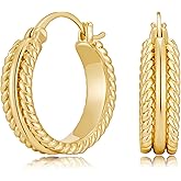 Valentines Gifts - Two Tone Hoop Earrings for Women Gold and Silver Mixed Metal Braided Textured Huggie Earrings Hypoallergenic Lightweight Earring Jewelry Gifts