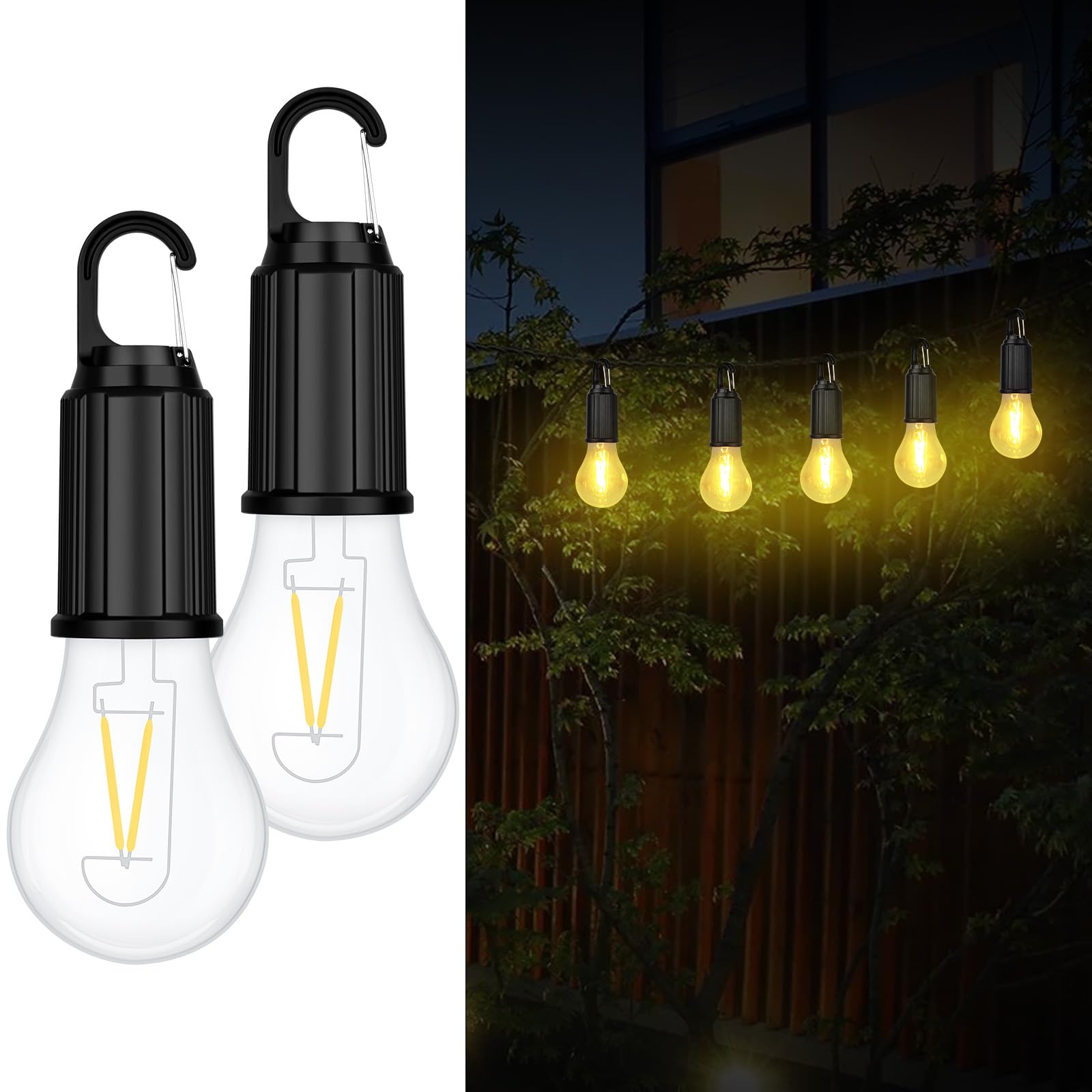 Flintronic 2PCS Rechargeable Camping Lights, Waterproof LED Tent Lights with USB Cable, 3 Modes Hanging Camping Lantern, Hanging Lamp for Hiking, Fishing, Emergency, Camping, Household, Car Repairing