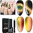 AHAMIOU 9D Cat Eye Gel Nail Polish - Magnetic Holographic Cats Eyes Gel with Chameleon Magic Effect & Magnet Stick (Orange & Yellow)