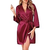 Sopesil Women's Robes Satin Bathrobe Lightweight Short Silk Kimono V-Neck Bride Bridesmaids Loungewear