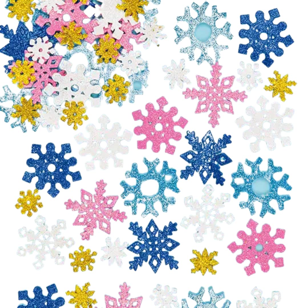 Baker Ross EX5984 Snowflake Glitter Foam Stickers for Kids' Winter Crafts and Art Projects, Cards, Party Bags, and Decorations (Pack of 120)