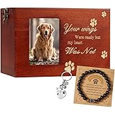 QMoveltyF Pet Urns for Dog or Cat Ashes Sets Pet Cremation Urns Medium Wooden Keepsake Memory Box with Photo Frame with Black Flannel Lining Rainbow Bridge Keepsake Loss Pet Memorial Remembrance Gift