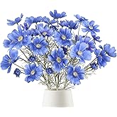 6PCS Blue Silk Cosmos Flowers 24'' Wild Flowers Artificial Fake Flowers Arrangement for Wedding Party Kitchens Home Decoration(Blue)